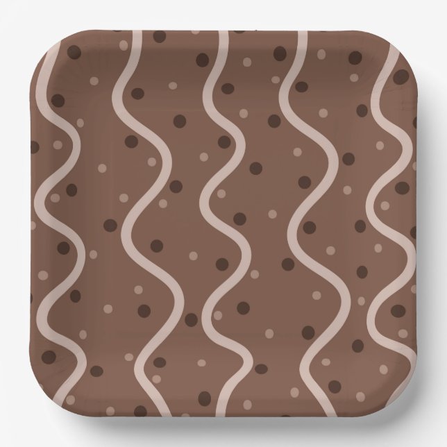 Dark Chocolate Drizzle and Sprinkles Pattern Paper Plate (Front)
