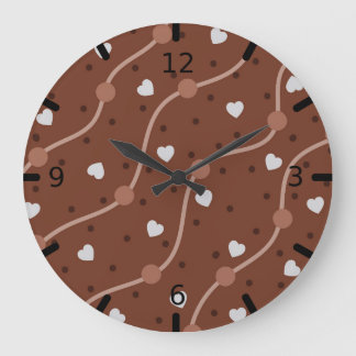 Dark Chocolate Heart Speckled Pattern Large Clock