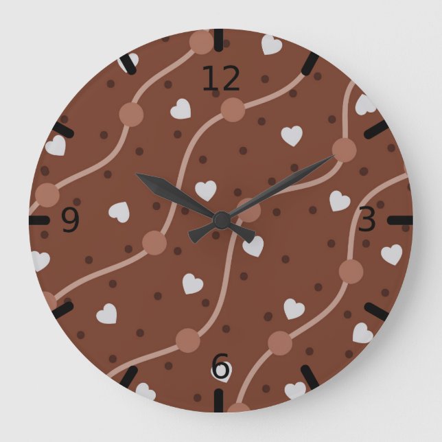 Dark Chocolate Heart Speckled Pattern Large Clock (Front)