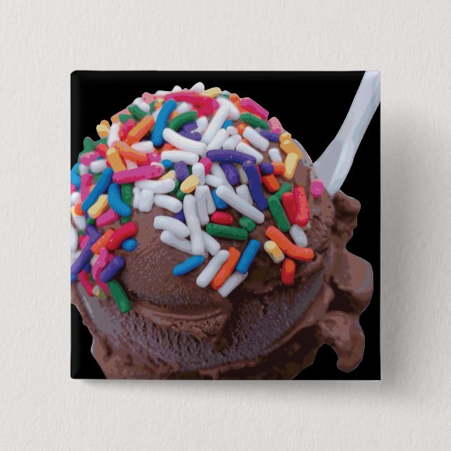 Dark Chocolate Ice Cream with Rainbow Sprinkles 2 Inch Square Button (Front)