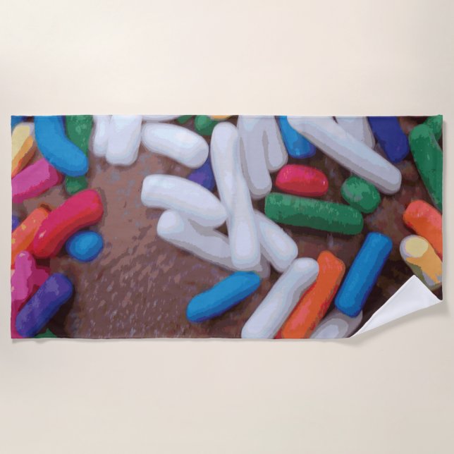 Dark Chocolate Ice Cream with Rainbow Sprinkles Beach Towel (Front)