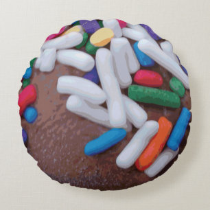 Dark Chocolate Ice Cream with Rainbow Sprinkles Round Pillow