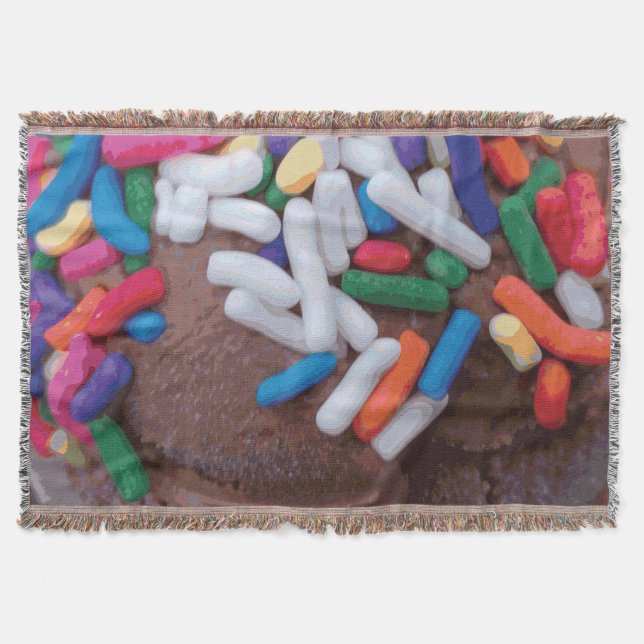 Dark Chocolate Ice Cream with Rainbow Sprinkles Throw Blanket (Front)