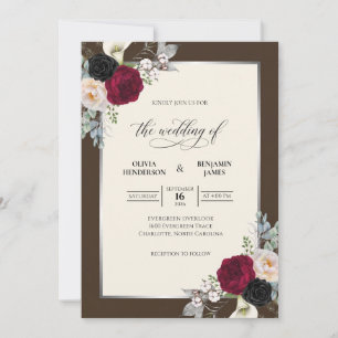 Dark Chocolate Rose Wedding Invitation