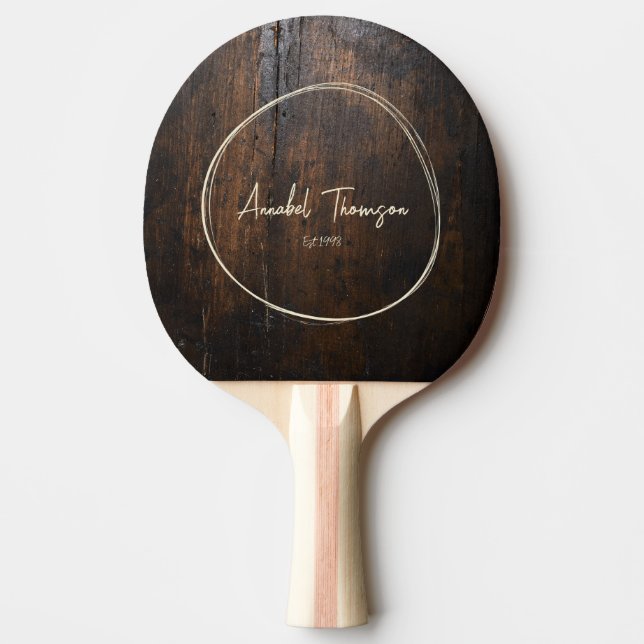 Dark Chopping Block Name in Drawn Circle  Ping Pong Paddle (Front)