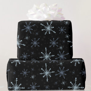 Dark Christmas Aesthetic Yule Snowflake Black  Wrapping Paper