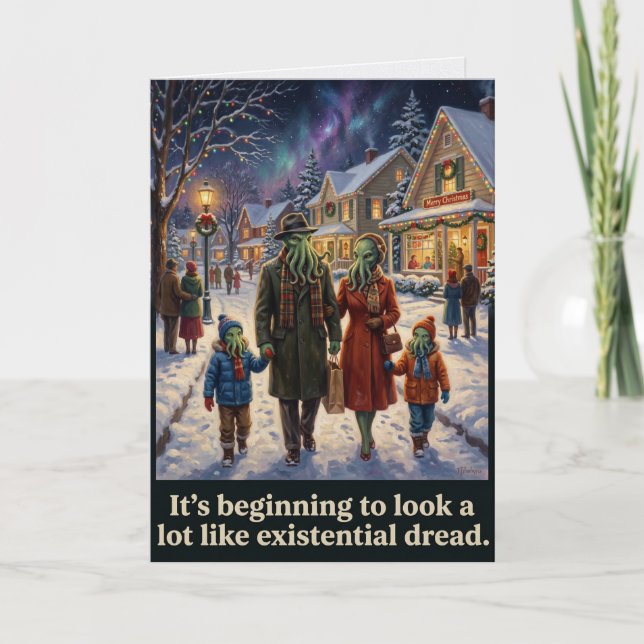 Dark Christmas Cthulhu Existential Dread Card (Front)