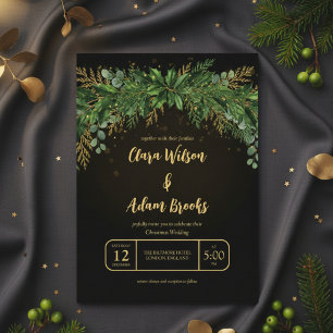 Dark Christmas Greenery Arch Wedding Invitation