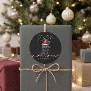 Dark Christmas Kitten Family Name Classic Round Sticker
