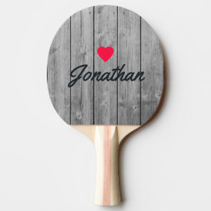 Dark Clean Gray Wood Vintage Heart Signature Ping Pong Paddle