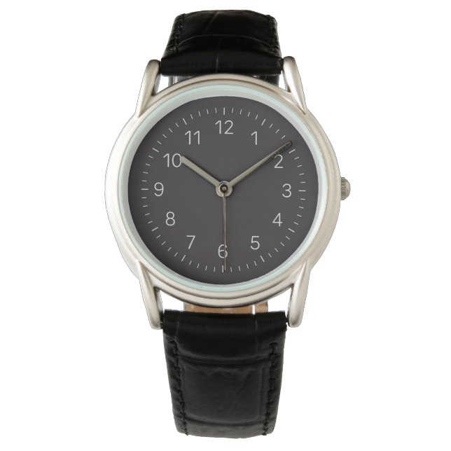 Dark Clock Face Pattern with Silver Numerals Watch (Front)