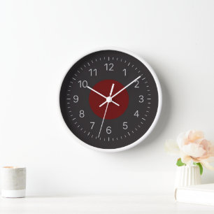 Dark Clock Face with Silver Numbers and Red Centre