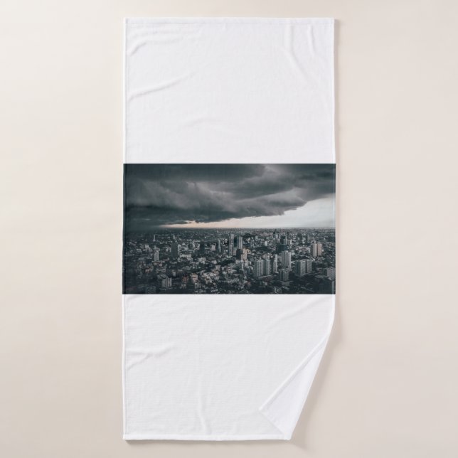 DARK CLOUD ABOVE CITY BUILDINGS BATH TOWEL (Bath Towel)