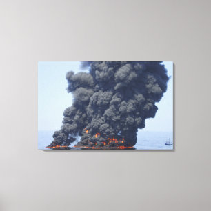 Dark clouds of smoke and fire emerge 2 canvas print