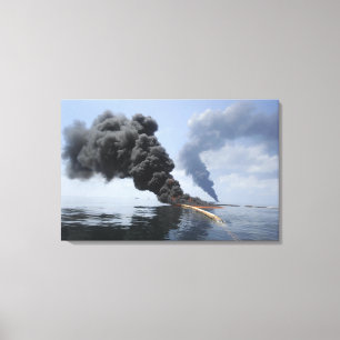 Dark clouds of smoke and fire emerge 3 canvas print
