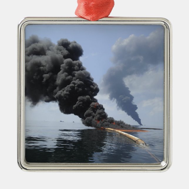 Dark clouds of smoke and fire emerge 3 metal ornament (Front)
