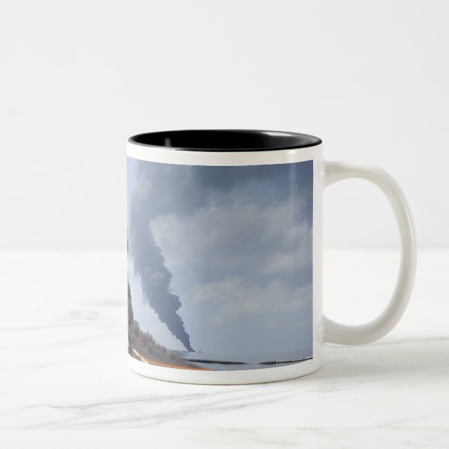 Dark clouds of smoke and fire emerge 3 Two-Tone coffee mug (Right)