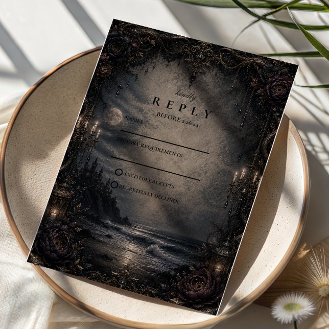 Dark Coastal Romance Wedding RSVP Card (Creator Uploaded)