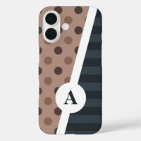 Dark Cocoa Polka Dot and Stripe Pattern