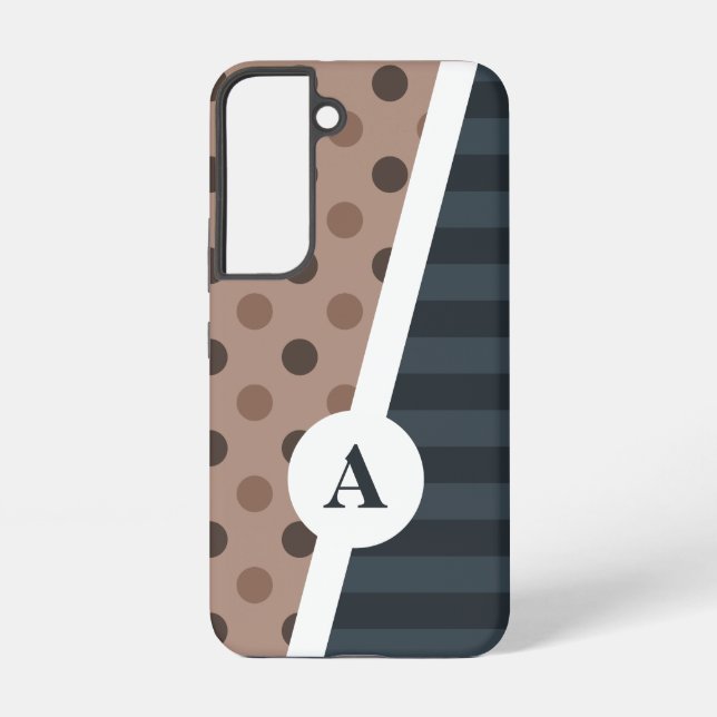 Dark Cocoa Polka Dot and Stripe Pattern Samsung Galaxy S22 Case (Back)