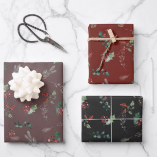 Dark Color Rustic Foliage Holiday  Wrapping Paper Sheet