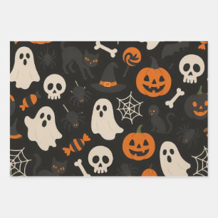 Dark colored wrapping paper with Halloween-themed