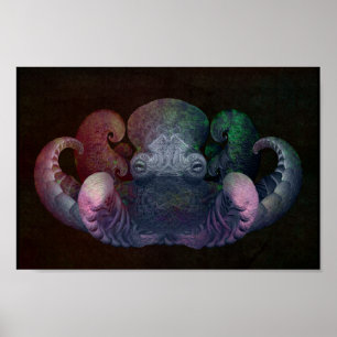 Dark Colorful Fractal Curly Octopus Composite Art Poster