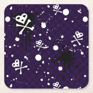 Dark Colour Emo Pattern With Paint Square Paper Coaster