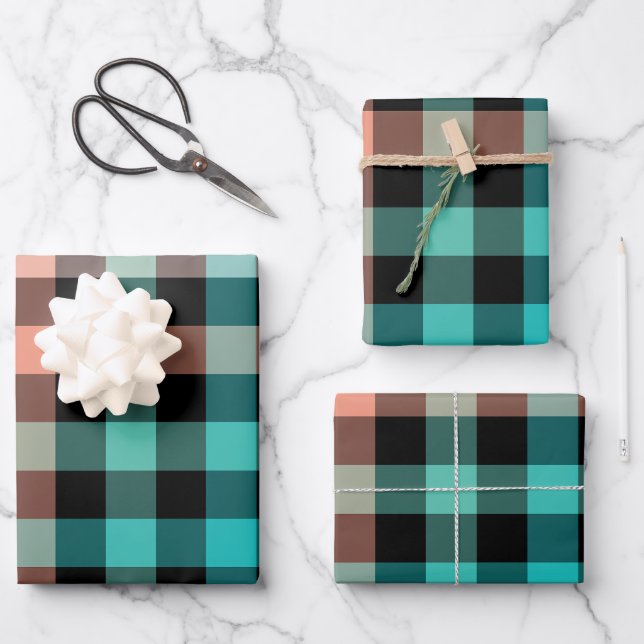 Dark Colour Gingham Check Plaid Wrapping Paper Sheet (Front)
