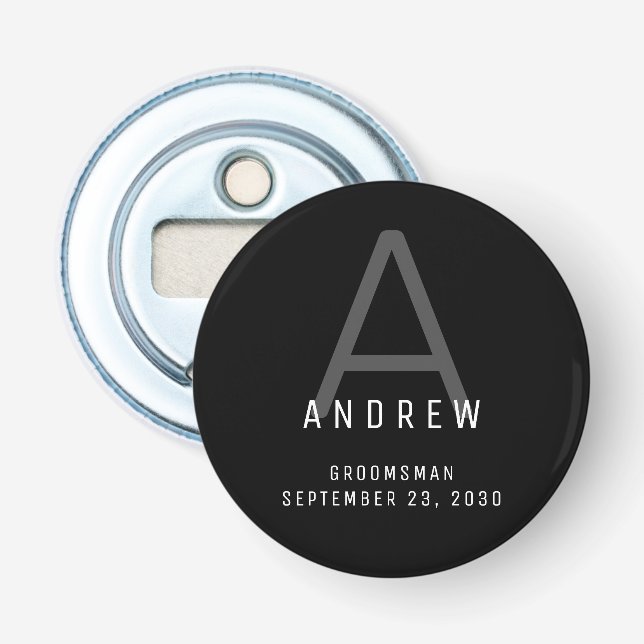 Dark Colour Wedding Party Monogram Bottle Opener (Front)