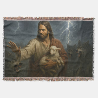 Dark coloured Christ and the Lamb artwork Throw Blanket
