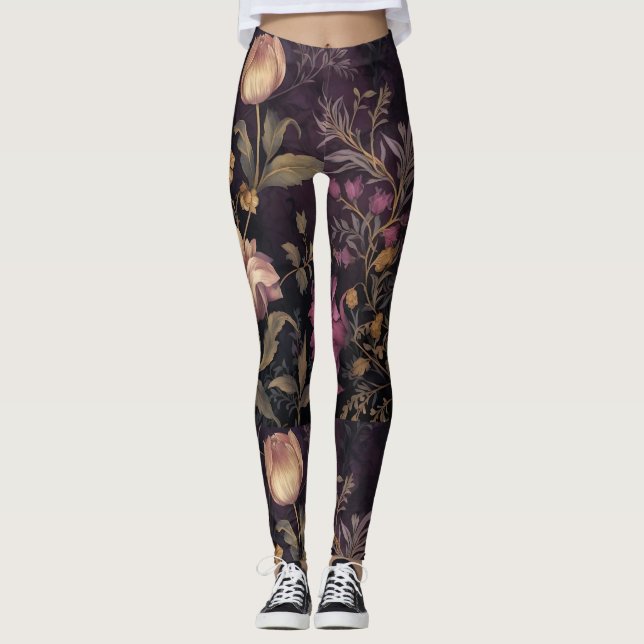 dark coloured flower pattern design leggings (Front)