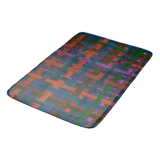 Dark coloured 'plaid' in cloth or canvas look bath mat (Angled)