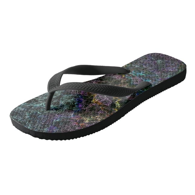 Dark coloured texture, destroyed or corroded spong flip flops (Angled)