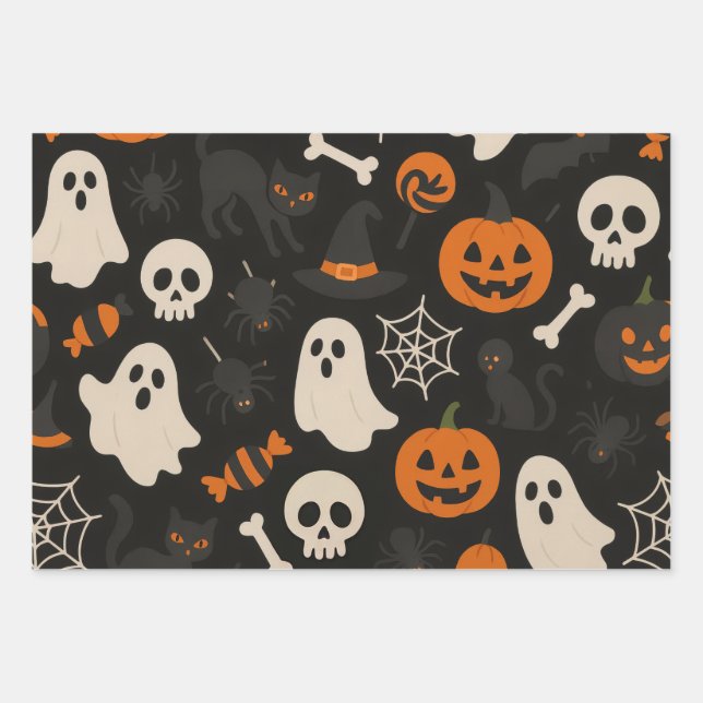 Dark coloured wrapping paper with Halloween-themed (Front)