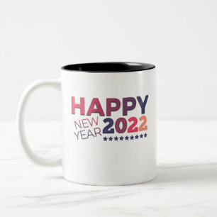 Dark Colourful 3d grungy 2022 happy new year. Two-Tone Coffee Mug