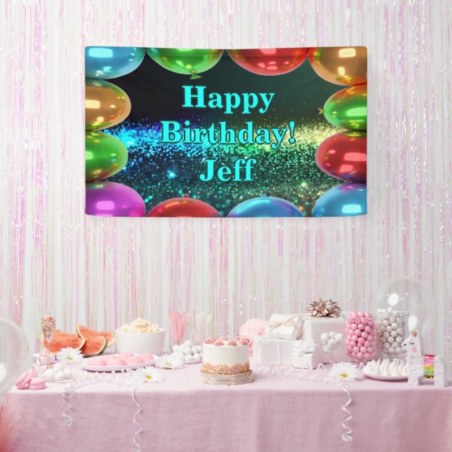 Dark Colourful Balloons Happy Birthday custom Viny Banner (Party)