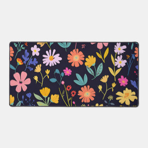 Dark Colourful Ditsy Floral Bohemian Pattern Desk Mat