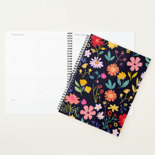 Dark Colourful Ditsy Floral Bohemian Pattern Planner
