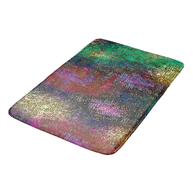 Dark colourful grainy texture in scraped ink paint bath mat (Angled)