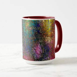 Dark colourful grainy texture in scraped ink paint mug