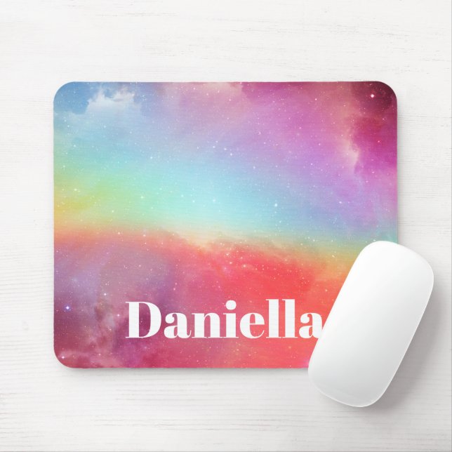 Dark Colourful Holographic Sky with Custom Name Mouse Pad (With Mouse)
