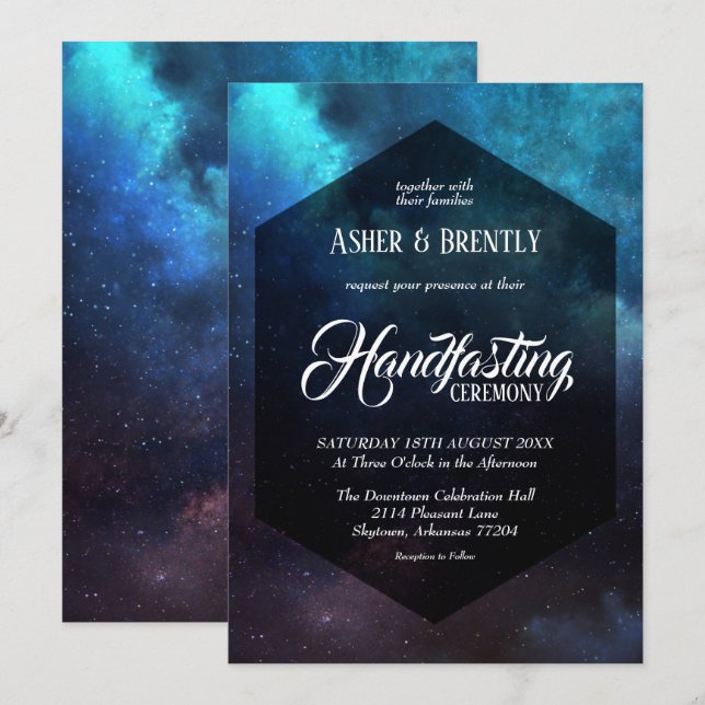 Dark Colourful Starry Nebula Handfasting Ceremony Invitation (Front/Back)