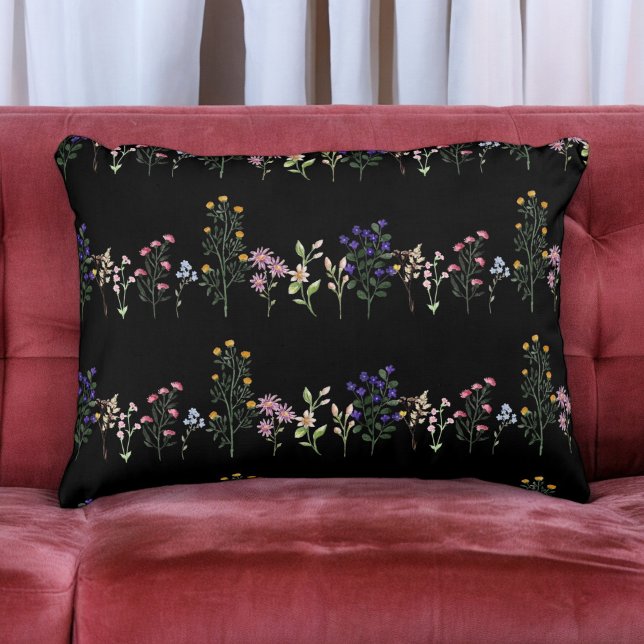 Dark Colourful Summer Wildflower Pattern Accent Pillow (Creator Uploaded)
