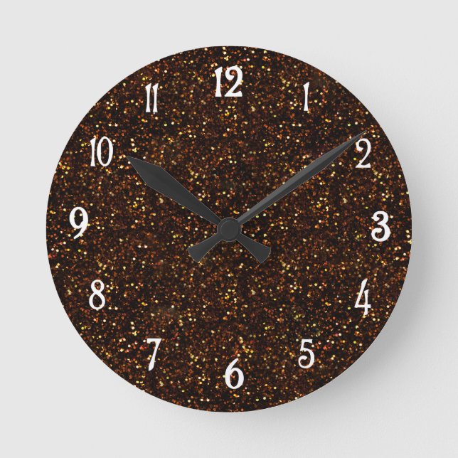Dark Copper Bronze Orange Glitter Round Clock (Front)