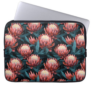 Dark Coral Bold Protea Floral Laptop Sleeve