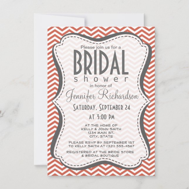 Dark Coral Chevron Invitation (Front)