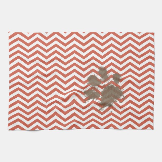 Dark Coral Chevron Kitchen Towel (Horizontal)