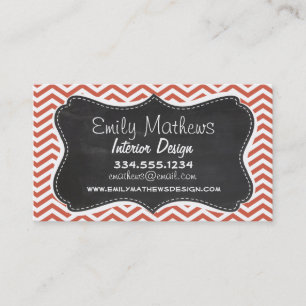 Dark Coral Chevron; Vintage Chalkboard Business Card