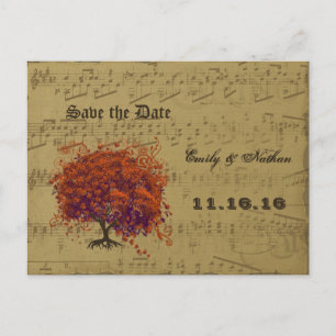 Dark Coral Heart Leaf Tree Save the Date Announcement Postcard